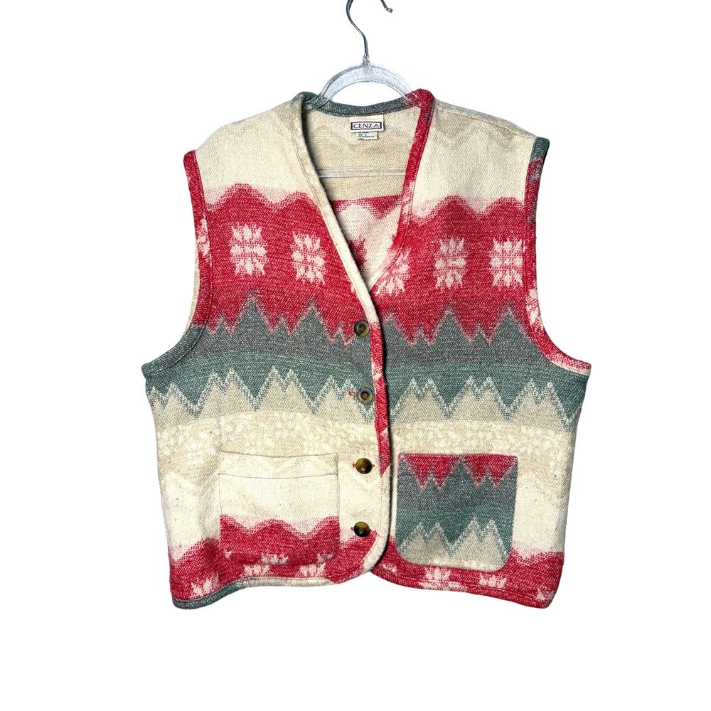 Vtg Cenza Southwestern Wool Nordic Snowflake Vest Womens Sz Large